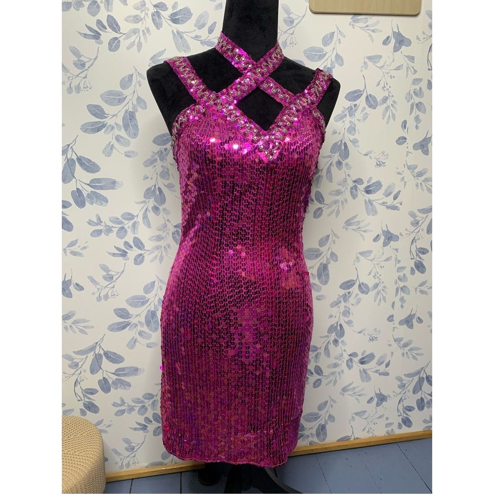 Niteline Fuchsia Sequin Mini Dress with Crisscross Straps